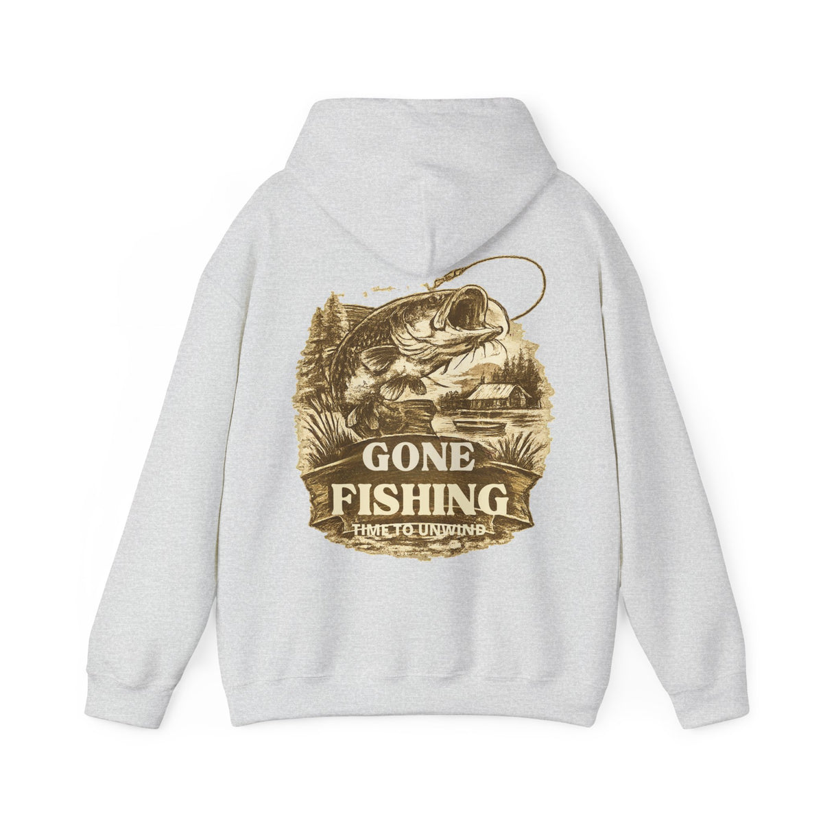 Gone Fishing Hoodie – Vintage Sepia Back Print Fishing Hoodie