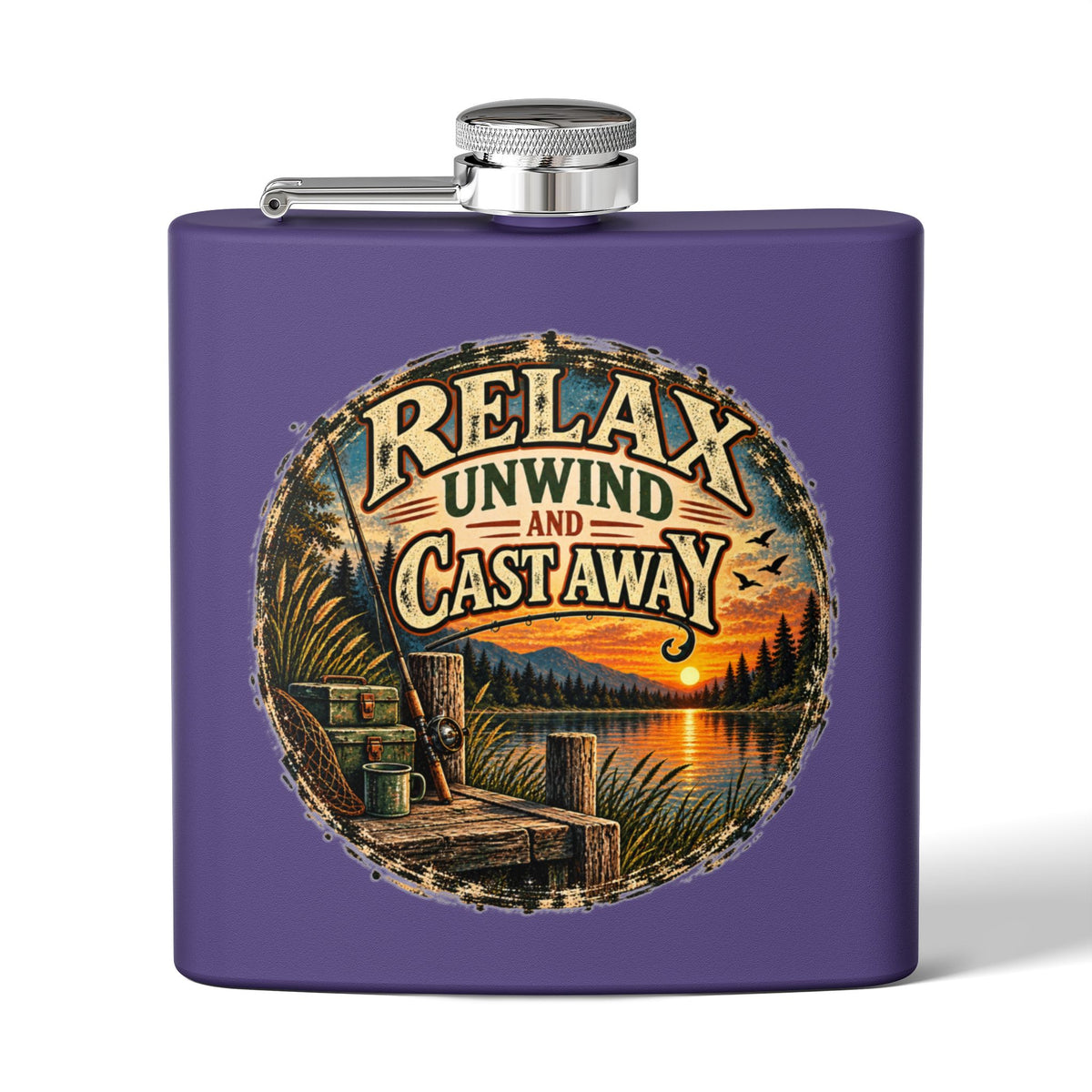 Relax, Unwind & Cast Away Hip Flask – Vintage Fishing Flask