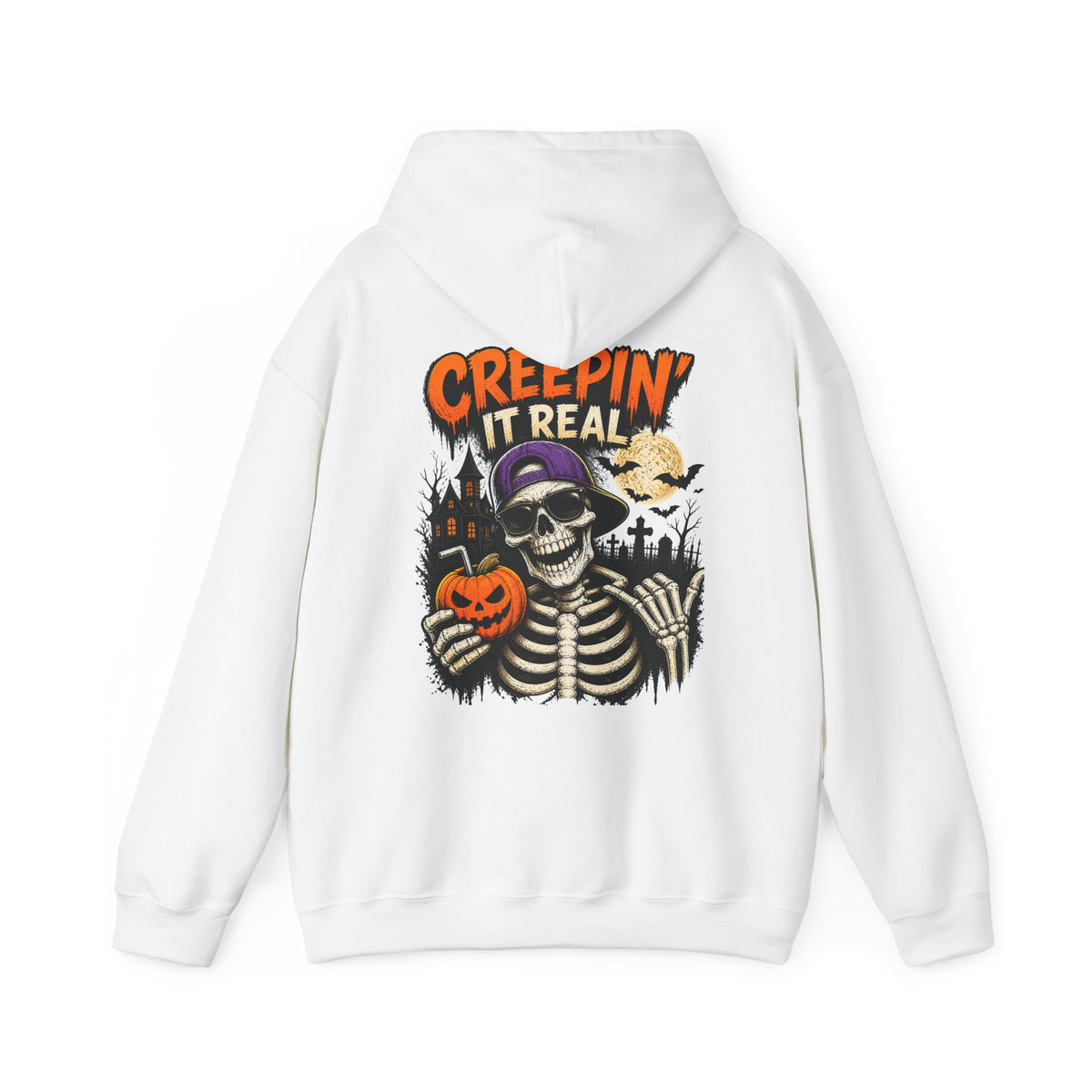 Creepin’ It Real Halloween Hoodie – Unisex Skeleton Graphic Hoodie