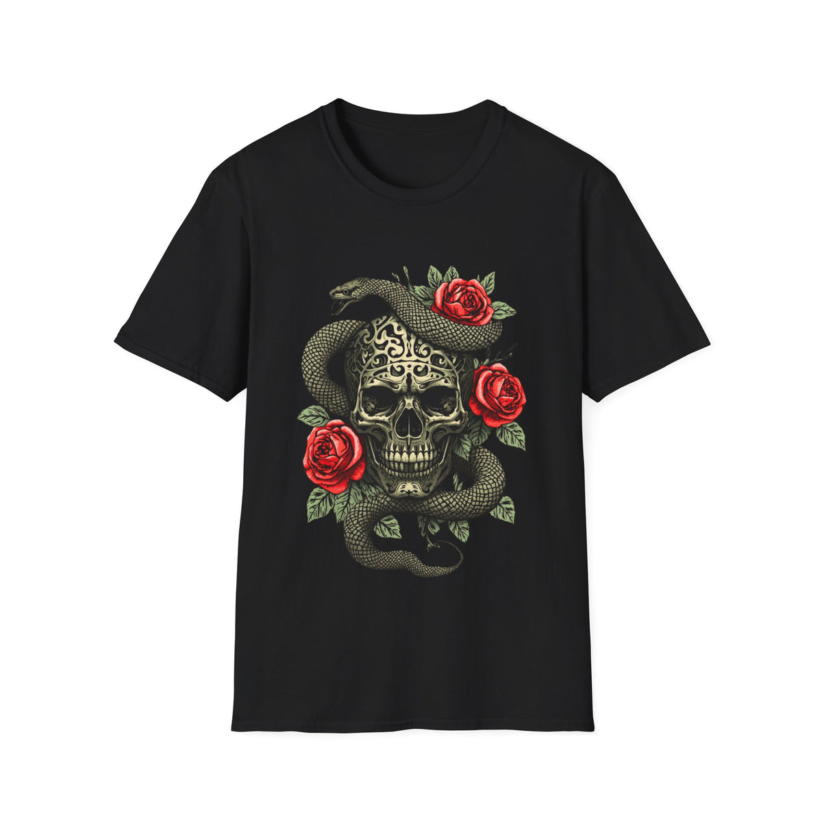 Totenkopf Schlange & Rose Grafik T-Shirt  Iron Skull Design
