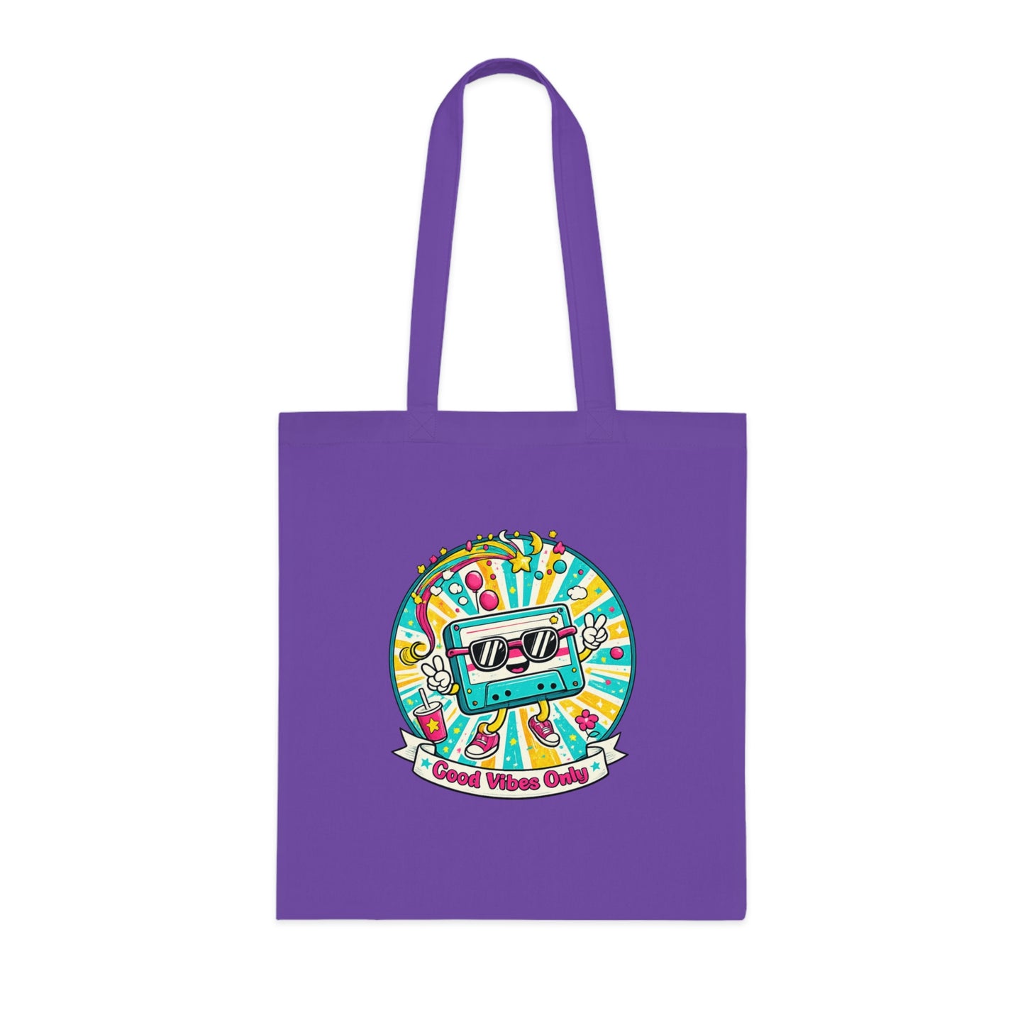 Retro Good Vibes Only Tote Bag | Colourful Cotton Shopping Bag | Reusable Retro Tote | 80s and  90s Inspired Gift