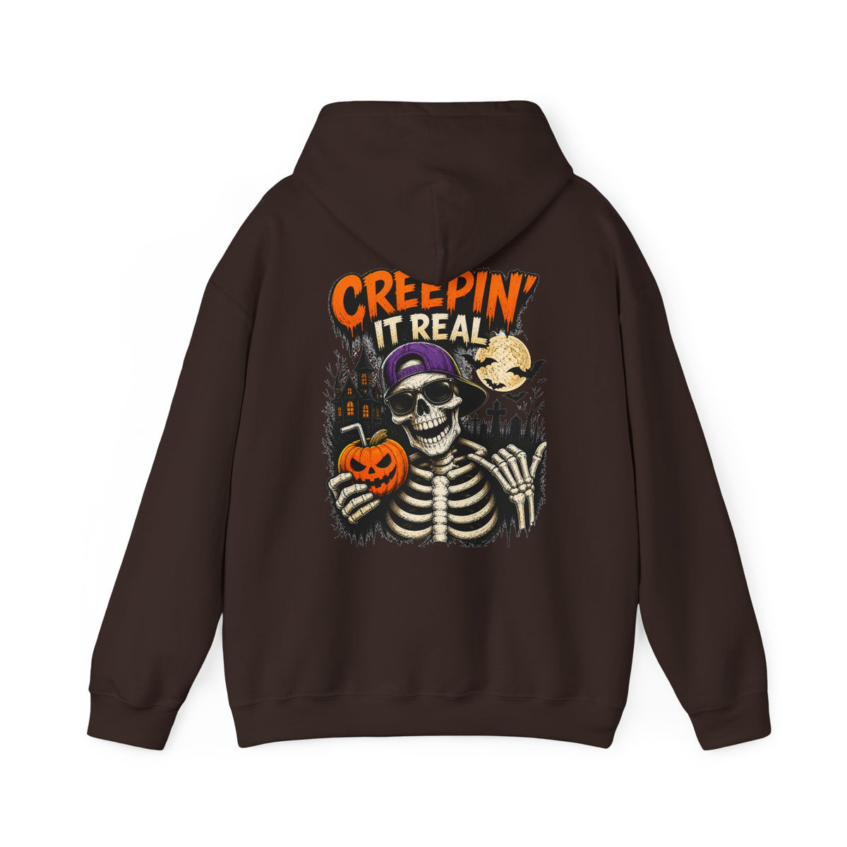 Creepin’ It Real Halloween Hoodie – Unisex Skeleton Graphic Hoodie