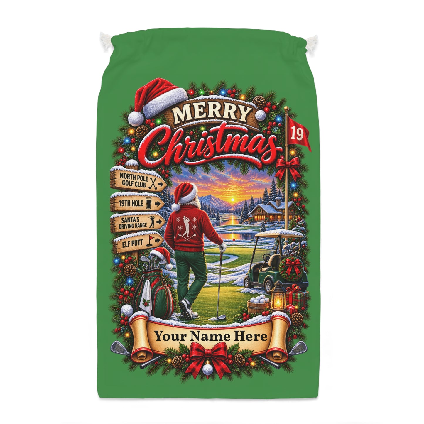 Personalised Golf Christmas Gift Sack – North Pole Golf Club