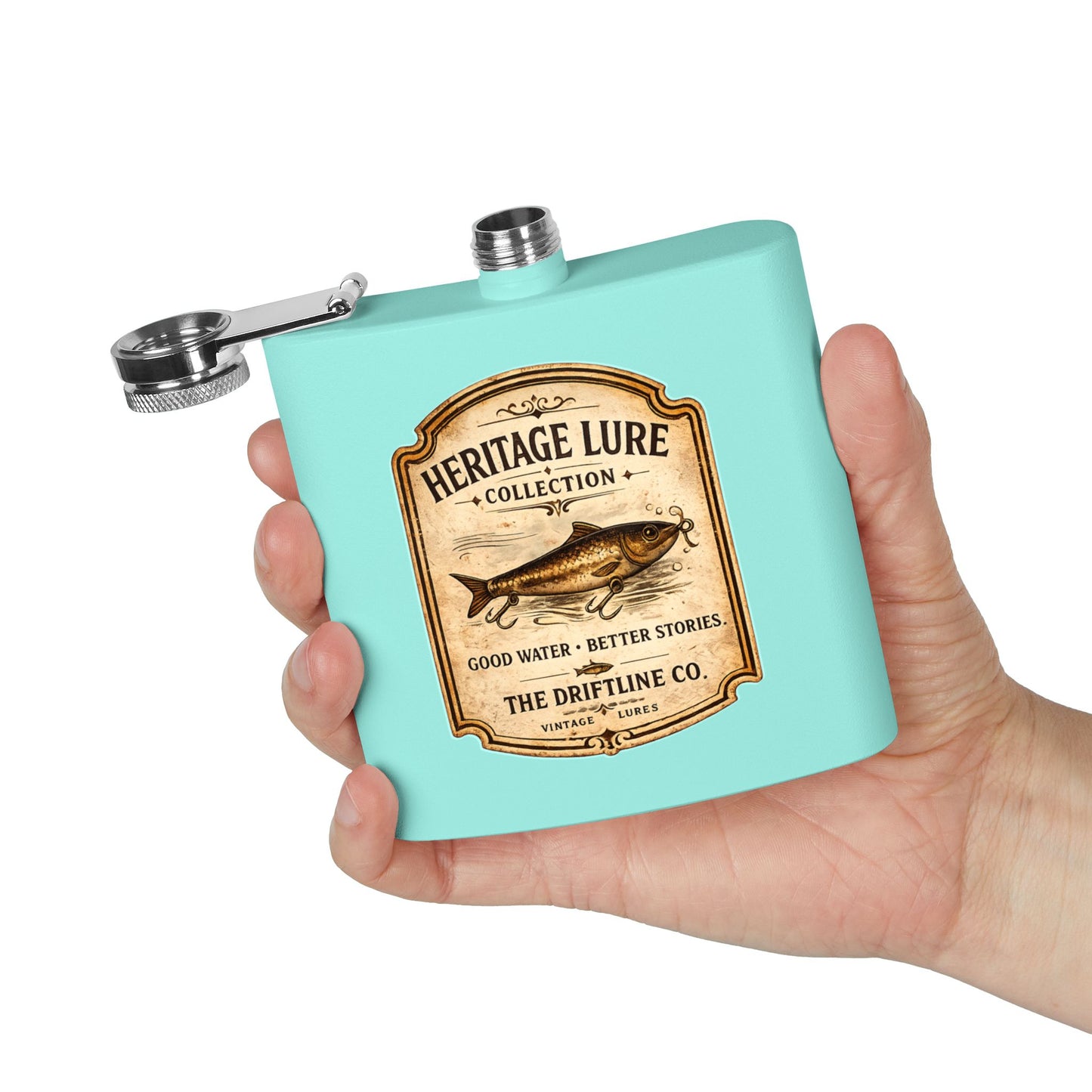Heritage Lure Collection Hip Flask | Vintage Fishing Stainless Steel Flask | The Driftline Company