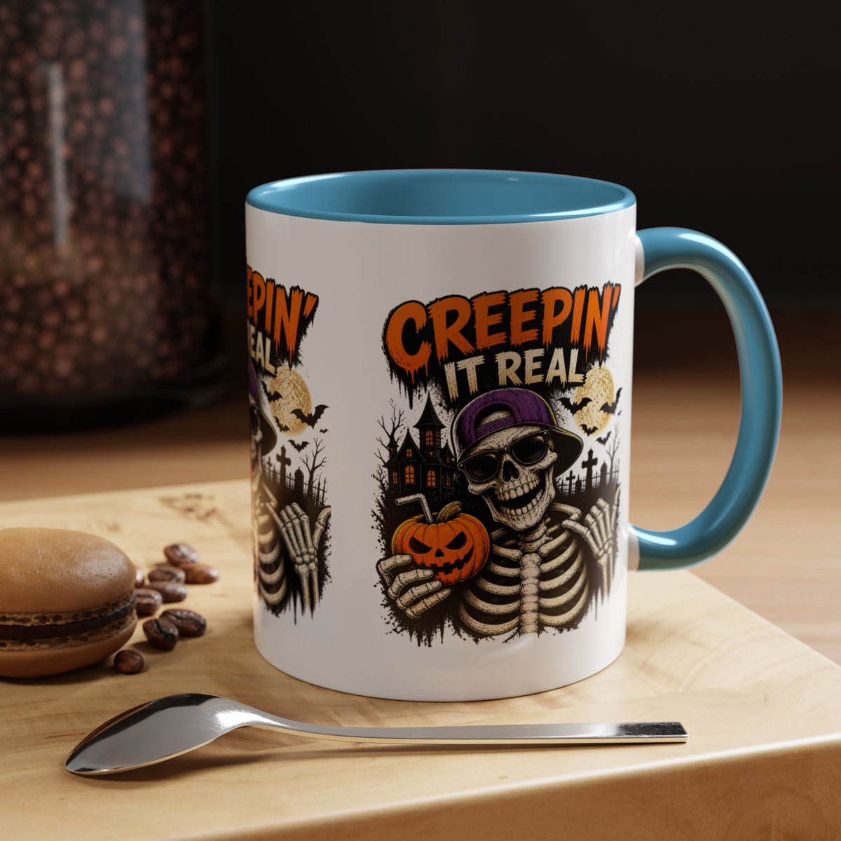Creepin’ It Real Halloween Accent Mug – Skeleton Coffee Mug