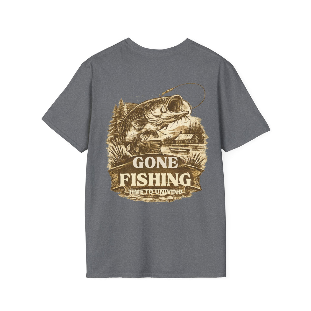 Gone Fishing Back Print T-Shirt – Vintage Sepia Fishing Tee