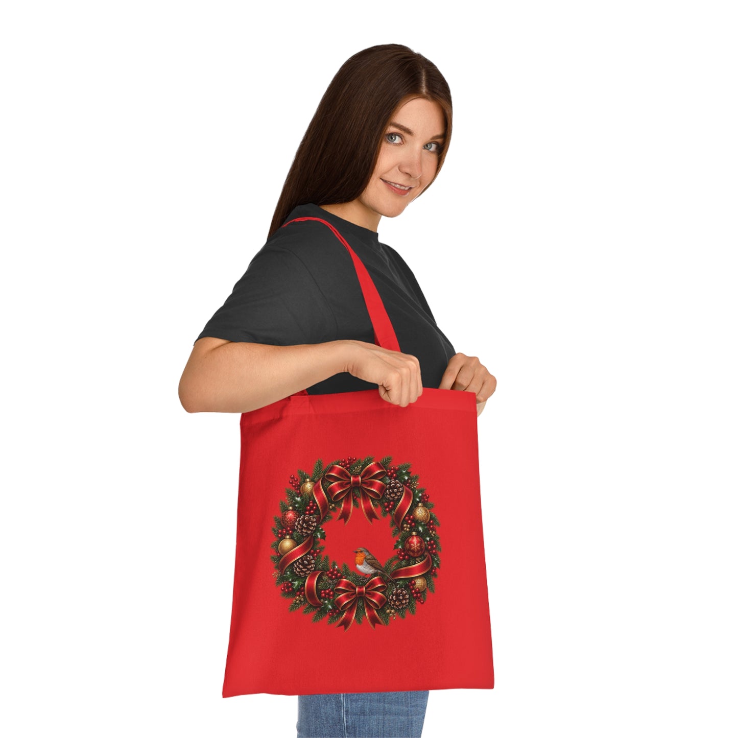 Christmas Wreath & Robin Cotton Tote Bag – Festive Christmas Bag