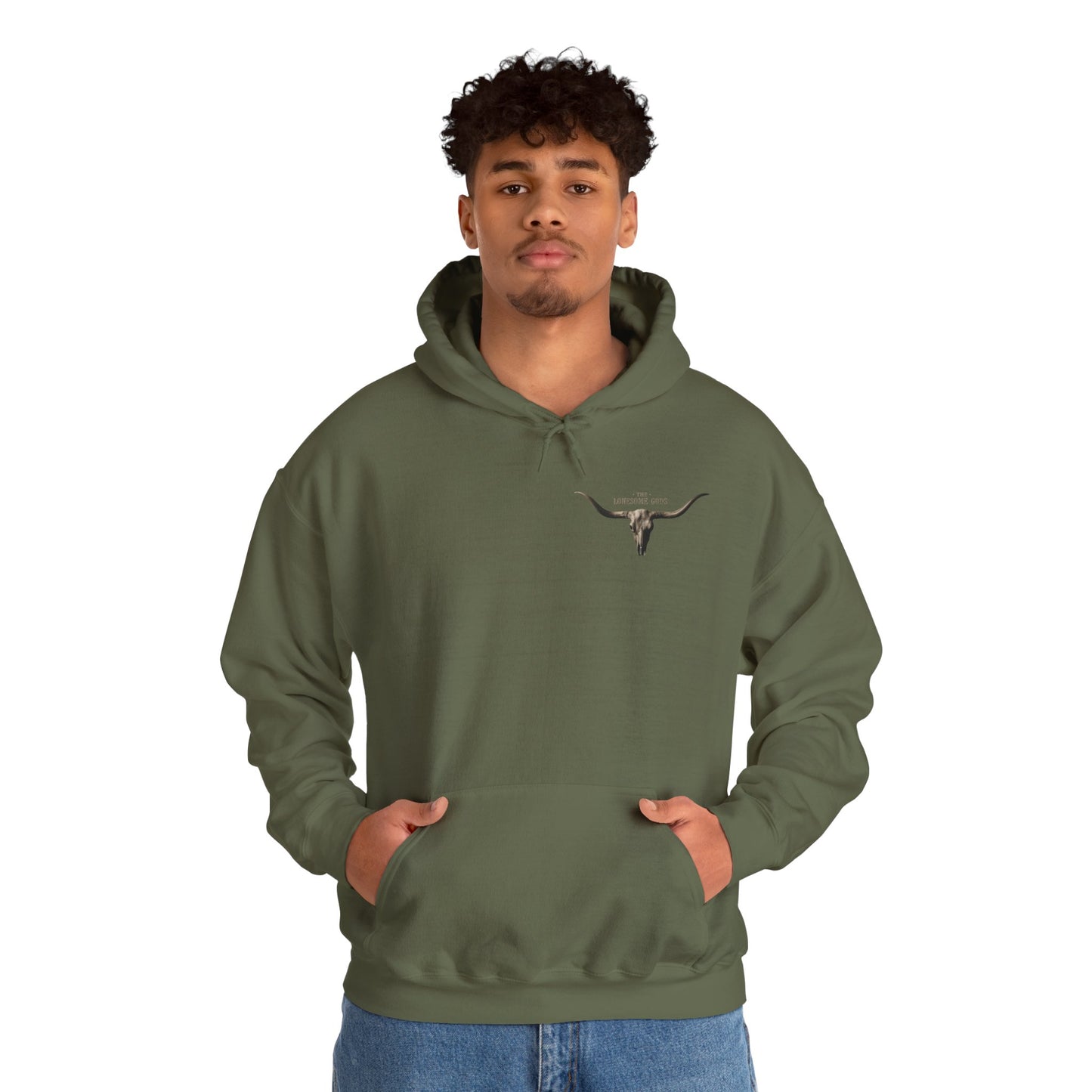 Lonesome Gods Graphic Hoodie - Unisex Heavy Blend Sweatshirt with graphics to both sides