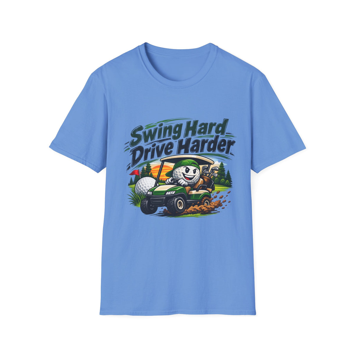 T-shirt Dessin Animé Chariot de Golf Swingue Fort Frappe Encore Plus Fort T-shirt Drôle de Golf