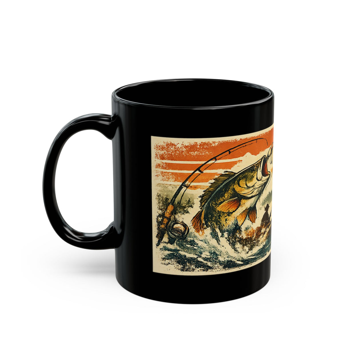 Hooked on Action Black Fishing Mug – Retro Angler Mug