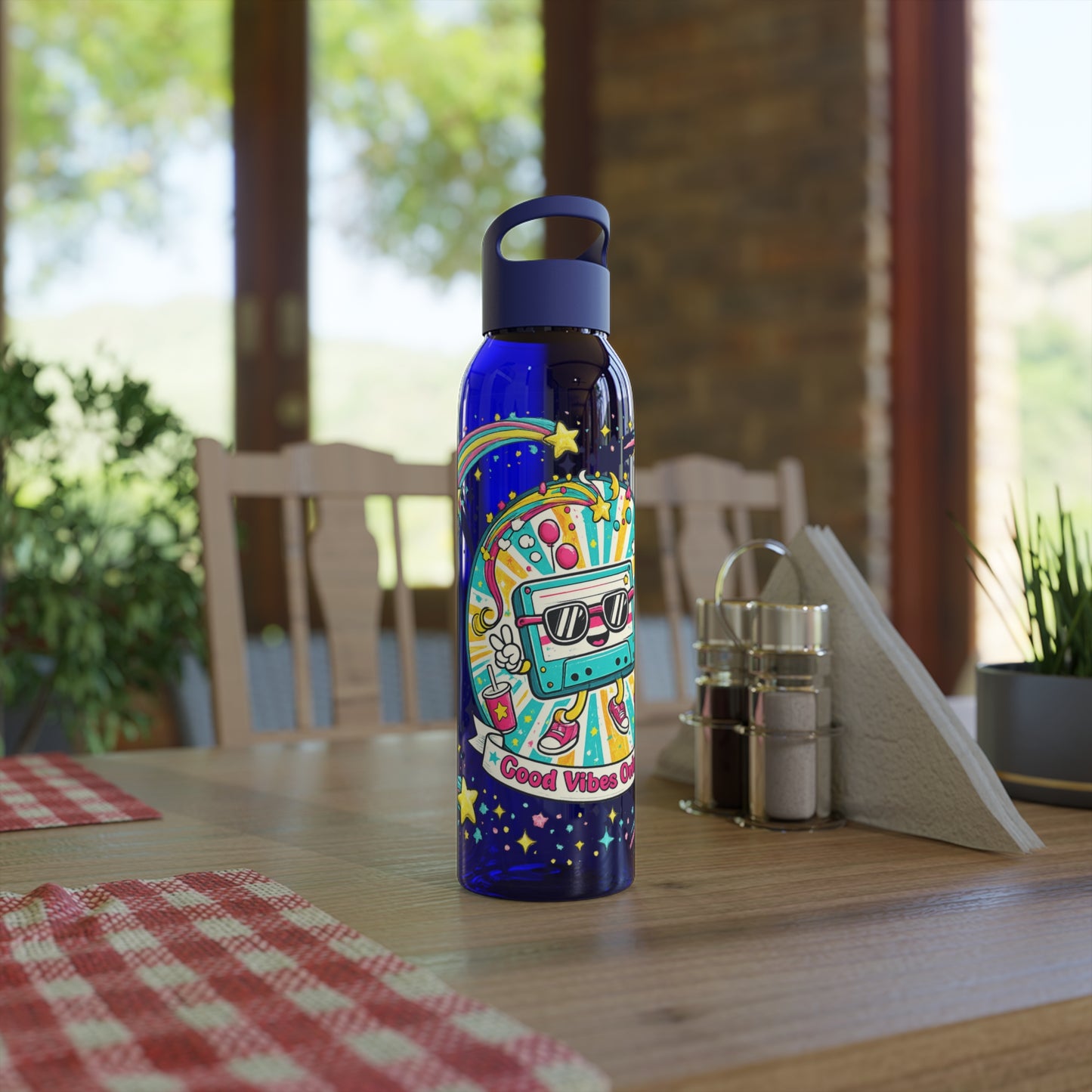 Retro Good Vibes Only Water Bottle | Colourful Reusable Drinks Bottle | Retro Cassette Bottle | 80s & 90s Inspired Hydration