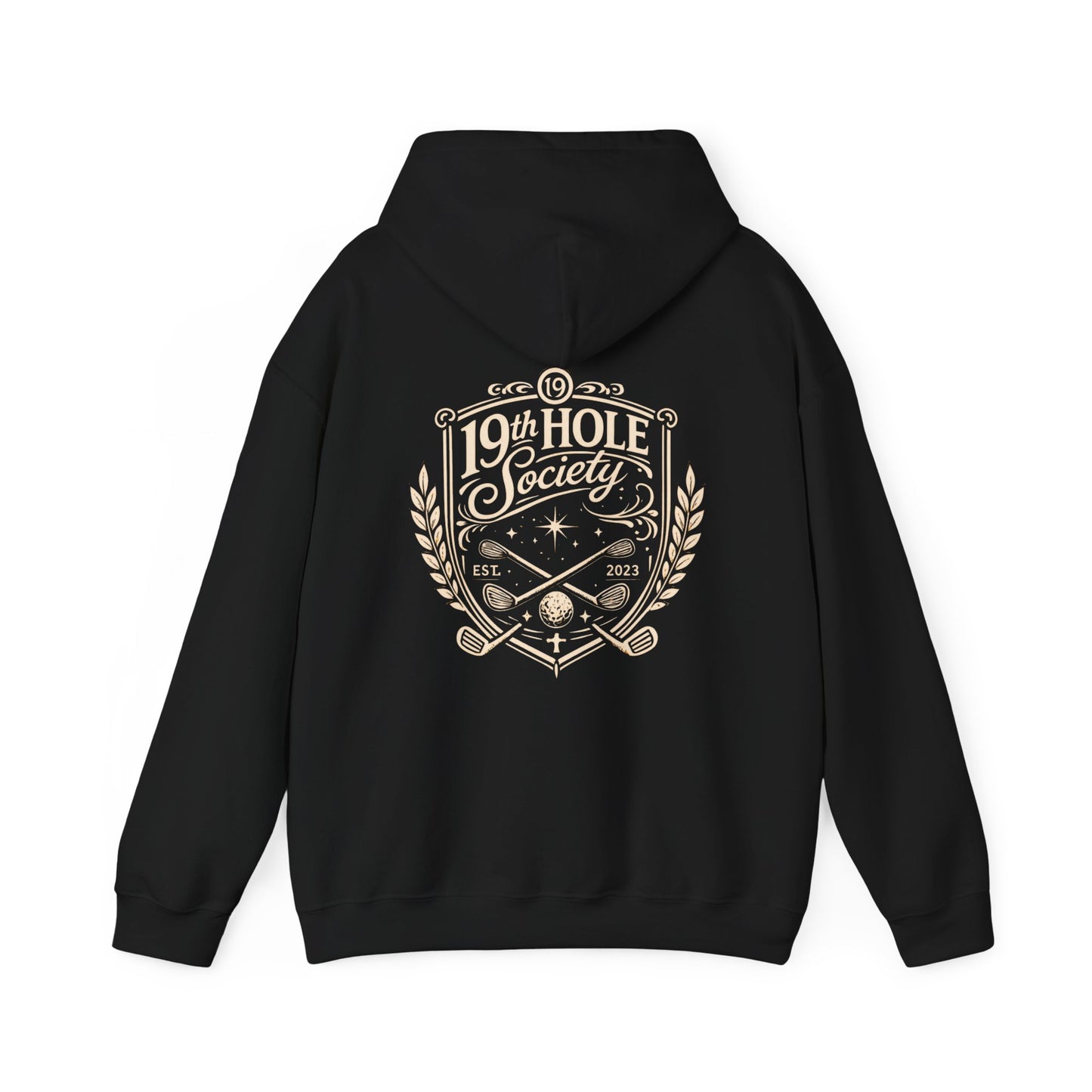 19th Hole Society Golf Hoodie | Vintage Crest Golf Club Hoodie | Premium Front & Back Design