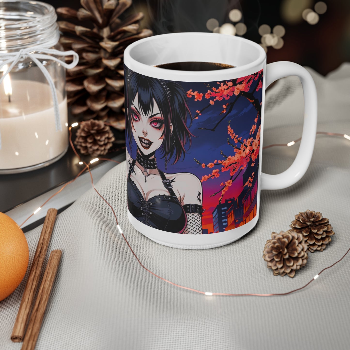 Gothic Art Mug, Alternative Style, Halloween Decor, Gift for Hot Beverage lovers, 11oz & 15oz Ceramic Mug
