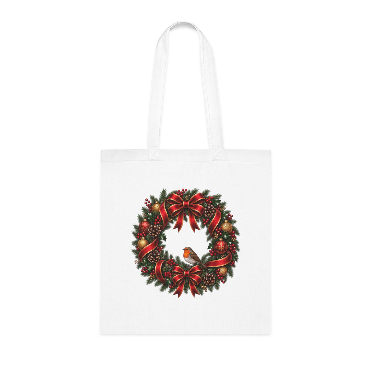 Christmas Wreath & Robin Cotton Tote Bag – Festive Christmas Bag