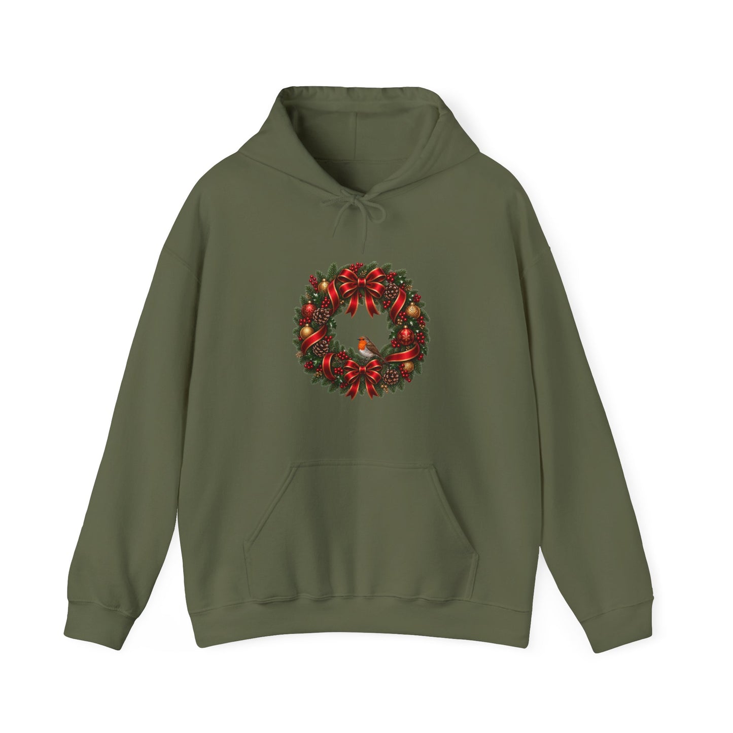 Christmas Wreath & Robin Hoodie – Festive Christmas Hoodie