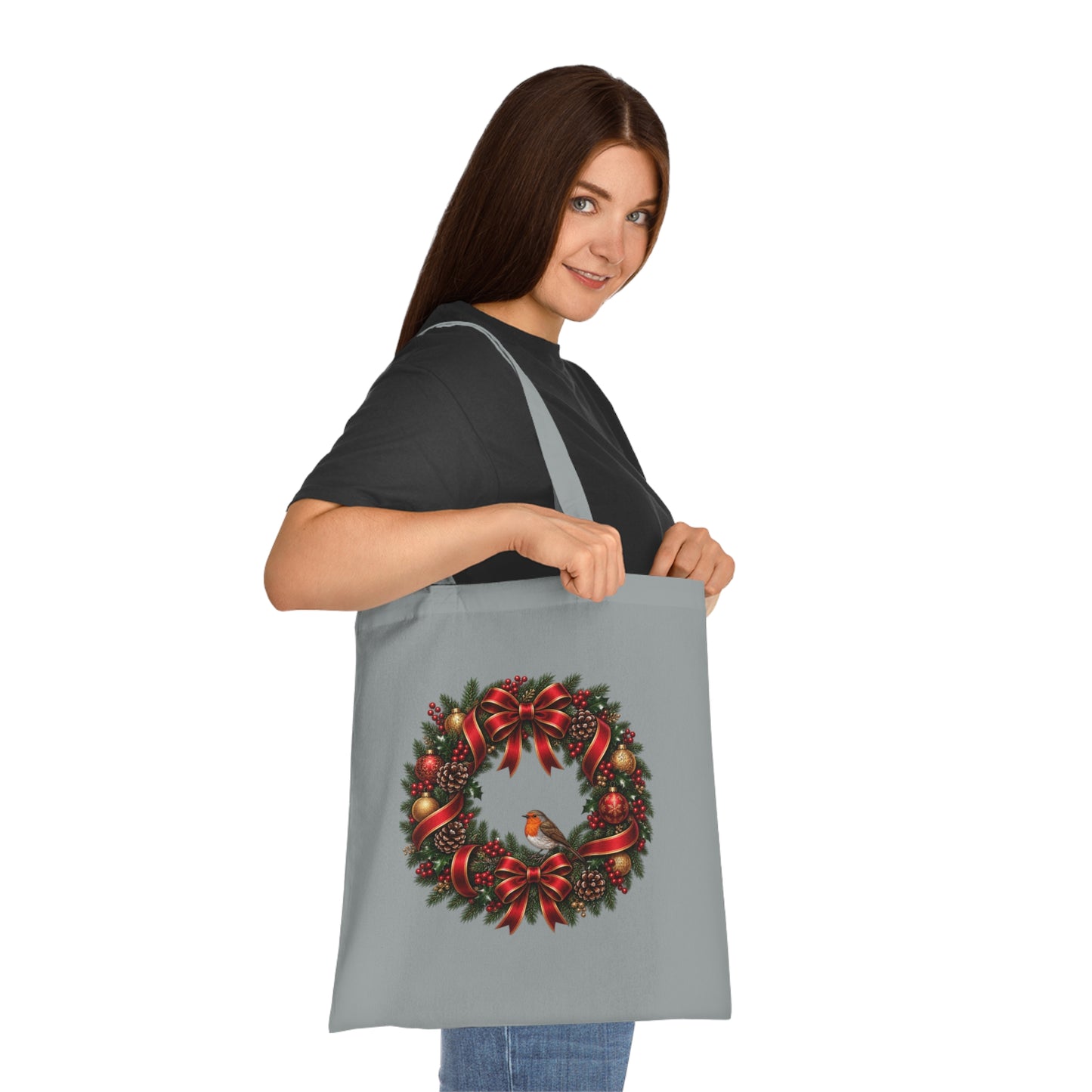 Christmas Wreath & Robin Cotton Tote Bag – Festive Christmas Bag