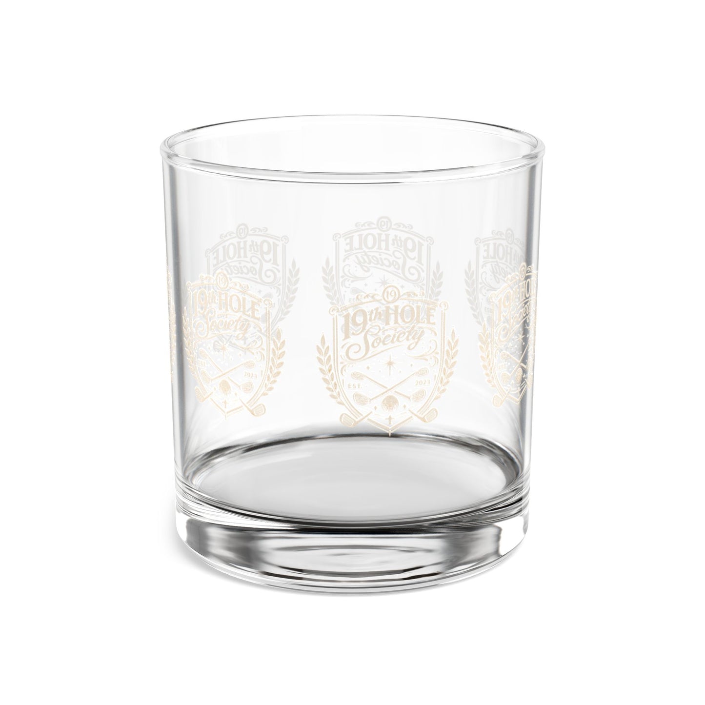19th Hole Society Golf Glass Tumbler | Premium Clubhouse Drinkware | Cream Crest Design