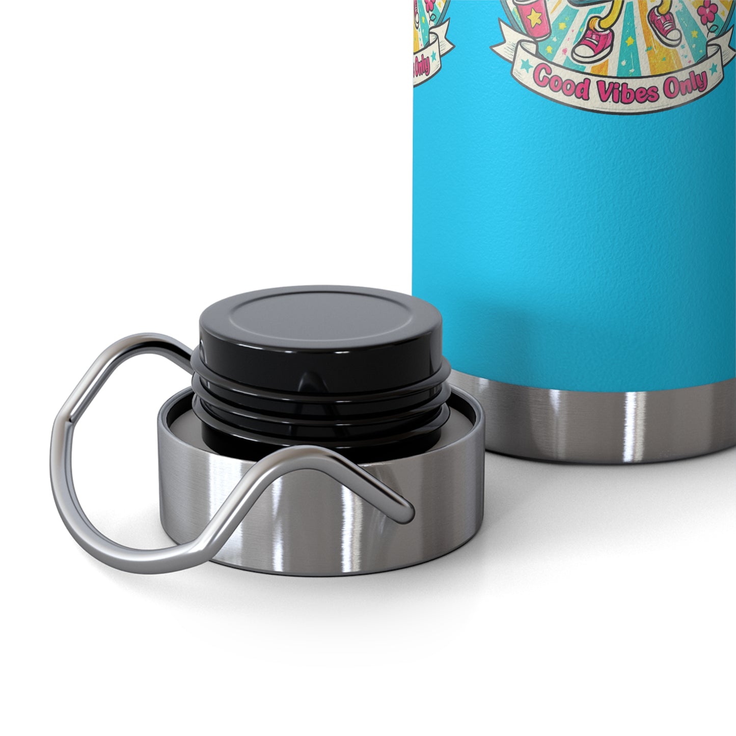 Retro Good Vibes Only Insulated Flask | Colourful Retro Travel Bottle | Stainless Steel Drinks Bottle | 80s & 90s Inspired