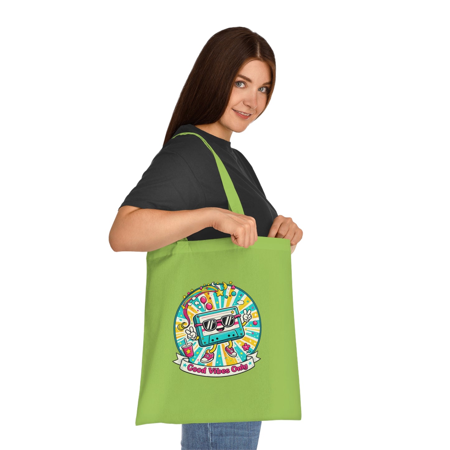 Retro Good Vibes Only Tote Bag | Colourful Cotton Shopping Bag | Reusable Retro Tote | 80s and  90s Inspired Gift