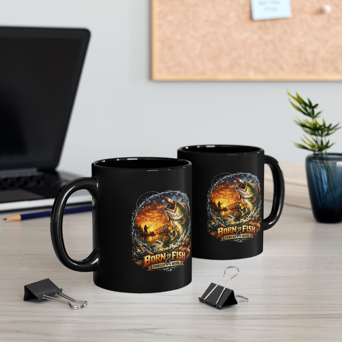 Born to Fish Forced to Work Black Mug – Angler Fishing Mug