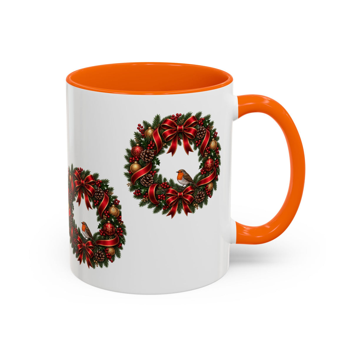 Christmas Wreath & Robin Accent Mug – Festive Christmas Mug