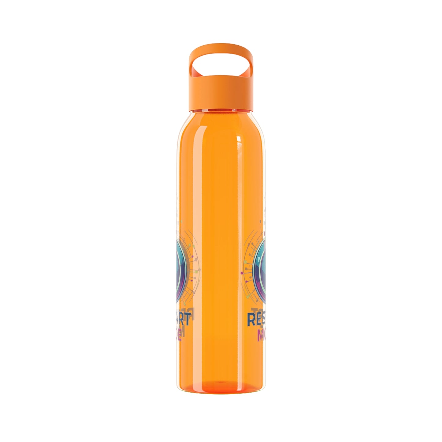 Restart Mode Water Bottle | Reusable Sports Bottle | Tech Graphic Drink Bottle | Clear BPA-Free Bottle | Double-Sided Print