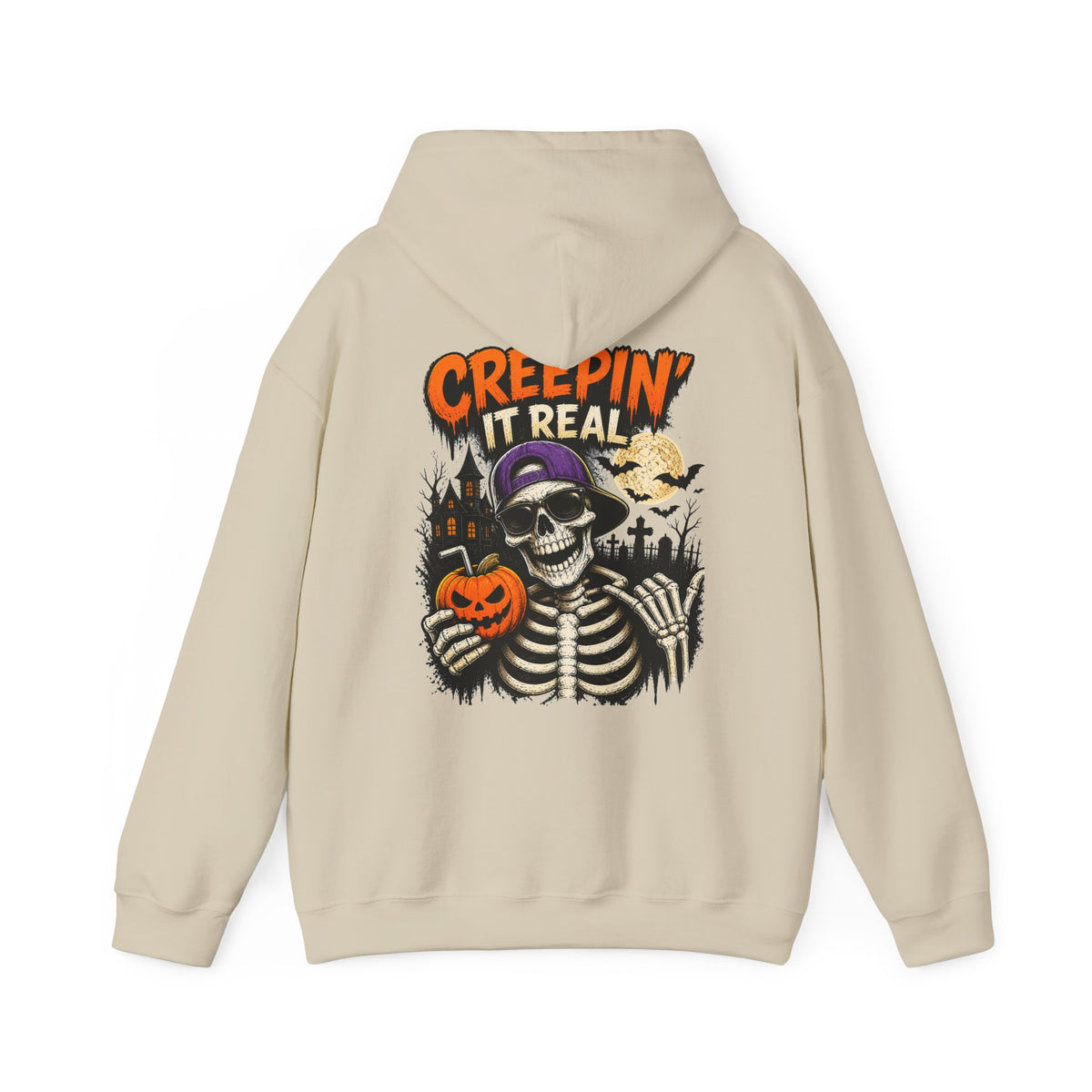 Creepin’ It Real Halloween Hoodie – Unisex Skeleton Graphic Hoodie