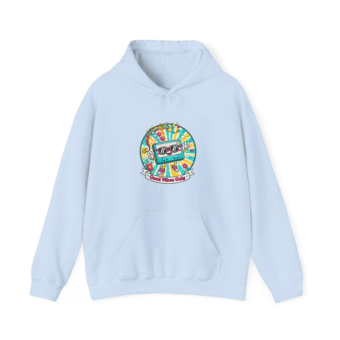 Retro Good Vibes Only Hoodie  Colourful Retro Cassette Hoodie  80s and 90s Inspired Unisex Hooded Sweatshirt