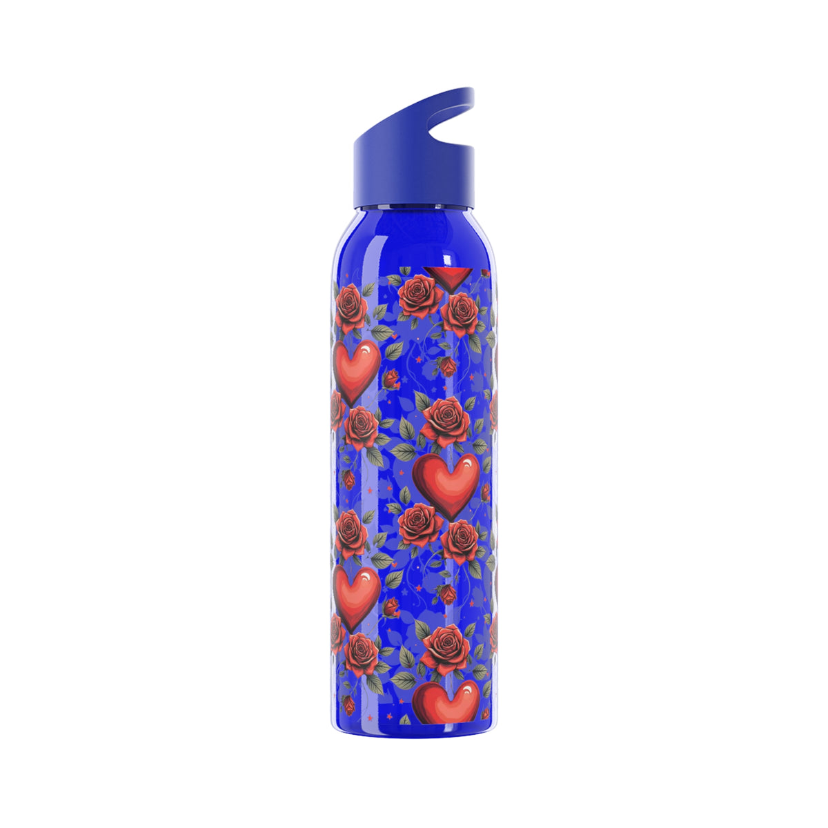 Wasserflasche mit Herz- & Rosenmuster — Blumen-Kunststoffflasche