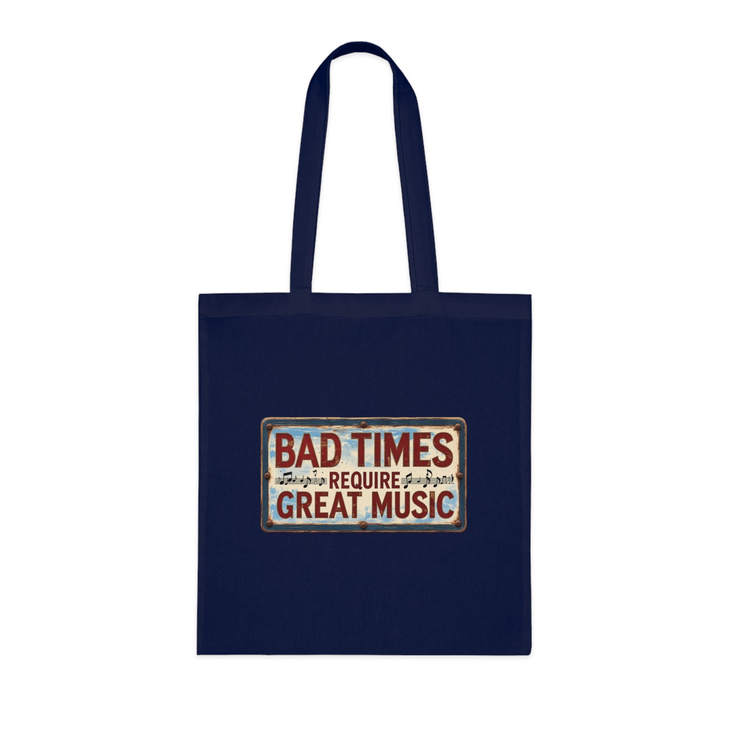 Bad Times Require Great Music Tote Bag | Vintage Music Lover Cotton Shopper | Reusable Double-Sided Shopping Bag | Festival Gift