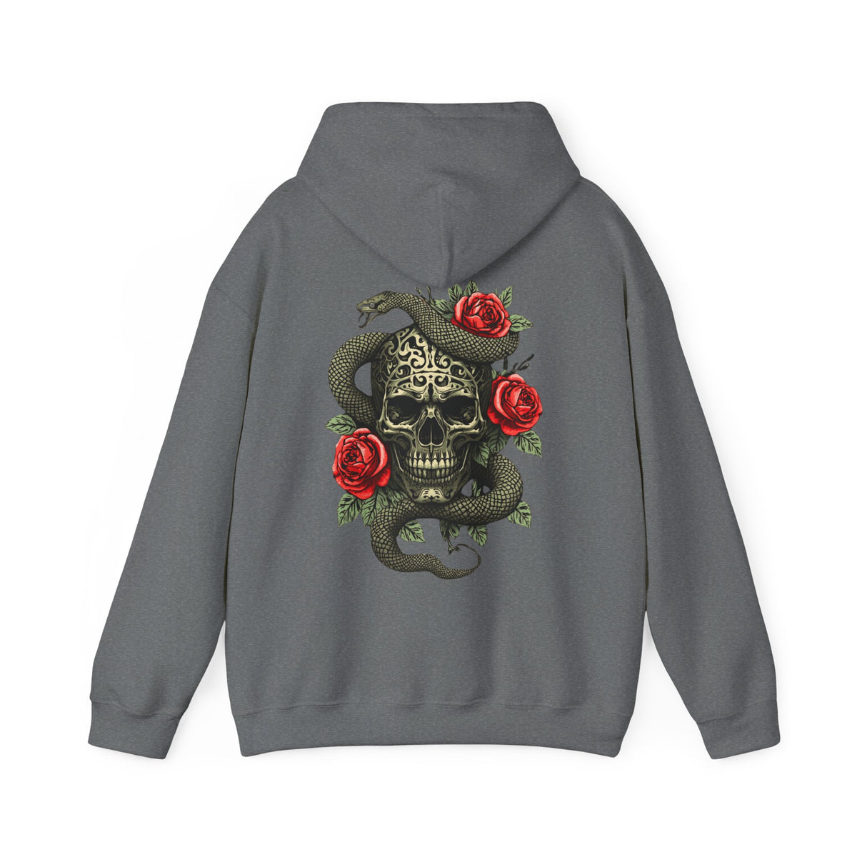 Kapuzenpullover Eiserner Schädel mit Schlange und Rosen | Rückendruck