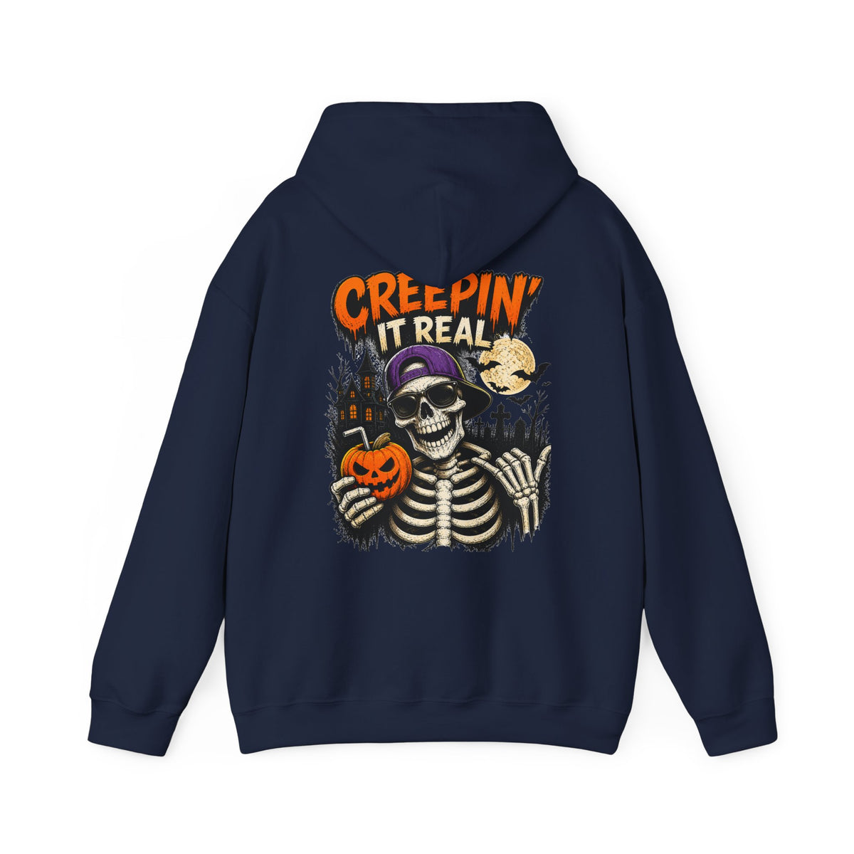 Creepin’ It Real Halloween Hoodie – Unisex Skeleton Graphic Hoodie