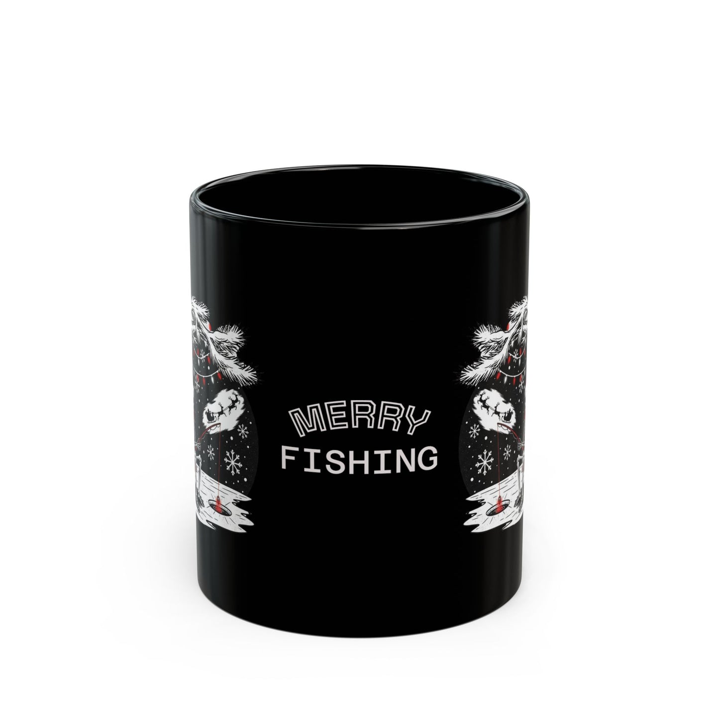 Merry Fishing Christmas Mug – Skeleton Fisherman Black Mug