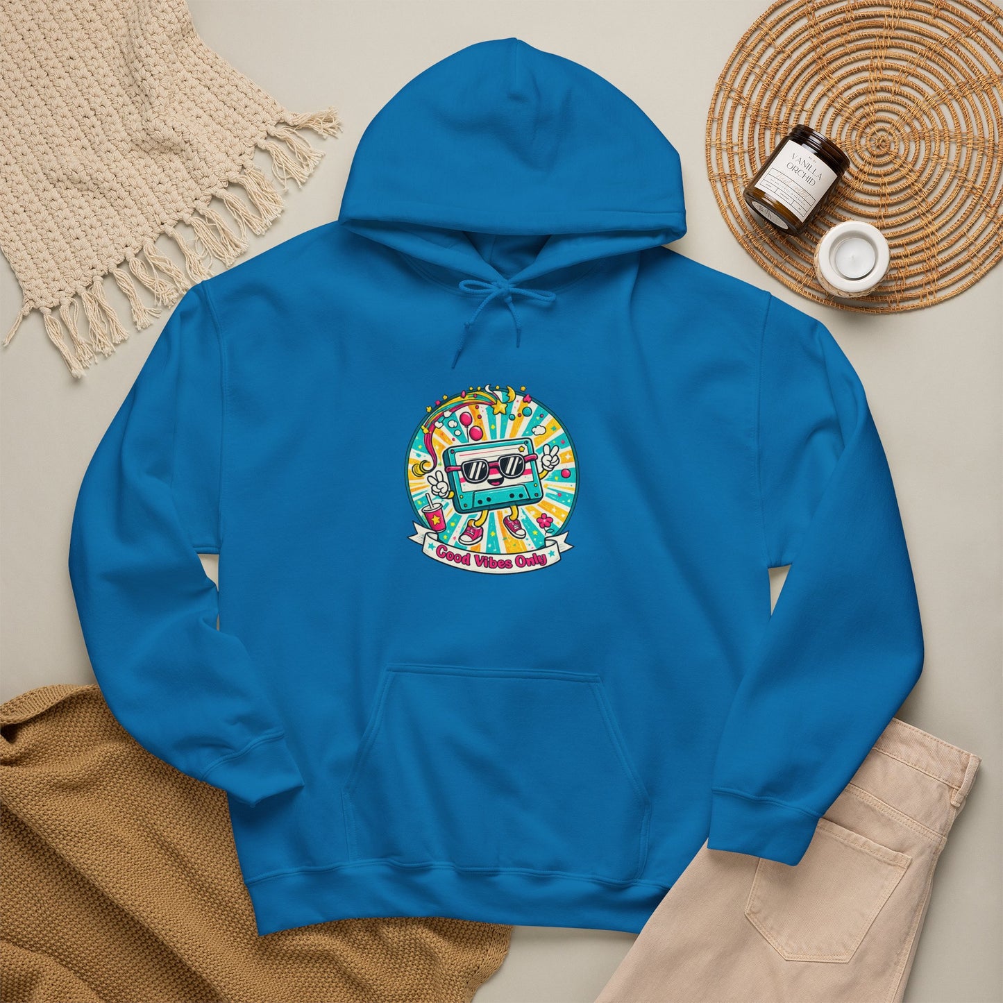 Retro Good Vibes Only Hoodie  Colourful Retro Cassette Hoodie  80s and 90s Inspired Unisex Hooded Sweatshirt