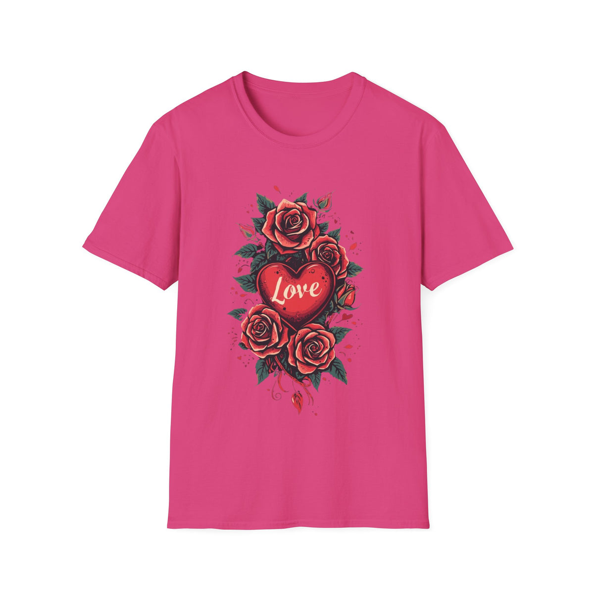 Rotes Rosenherz-T-Shirt mit floralem Tattoo-Motiv
