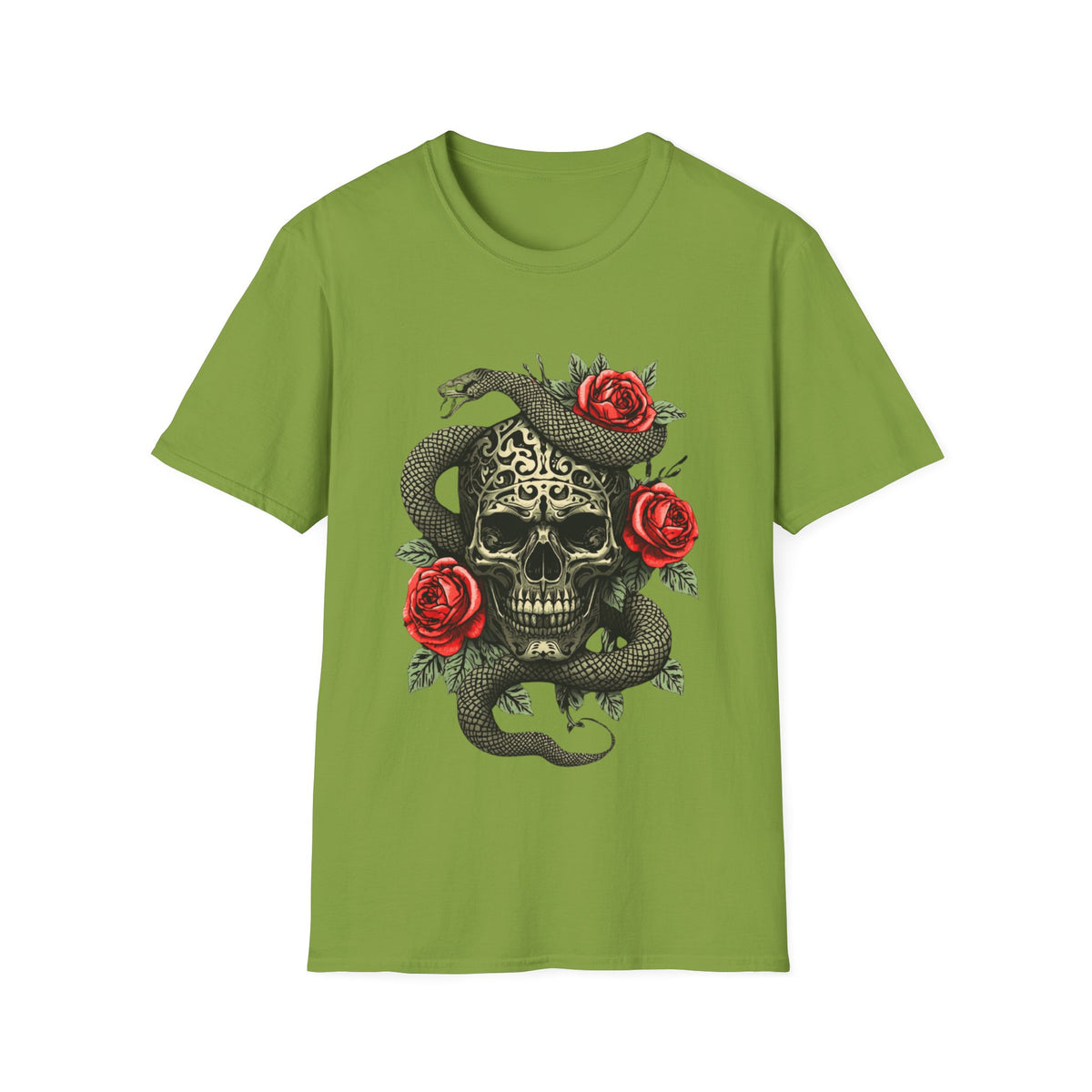 Totenkopf Schlange & Rose Grafik T-Shirt  Iron Skull Design