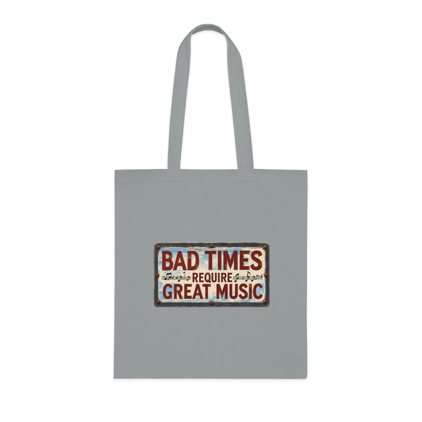 Bad Times Require Great Music Tote Bag | Vintage Music Lover Cotton Shopper | Reusable Double-Sided Shopping Bag | Festival Gift