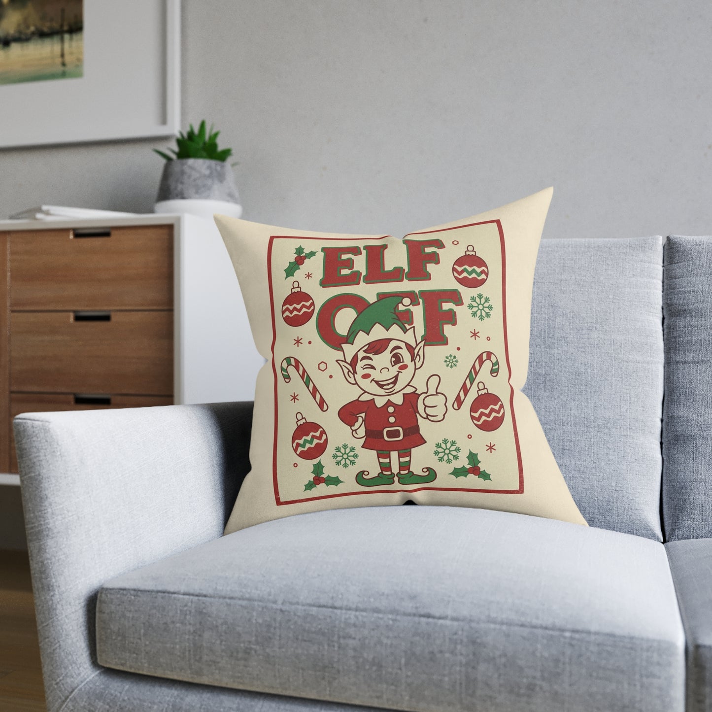 Elf Off Christmas Cushion – Funny Retro Festive Pillow