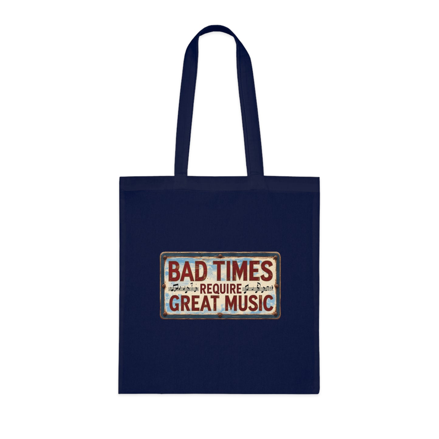 Bad Times Require Great Music Tote Bag | Vintage Music Lover Cotton Shopper | Reusable Double-Sided Shopping Bag | Festival Gift