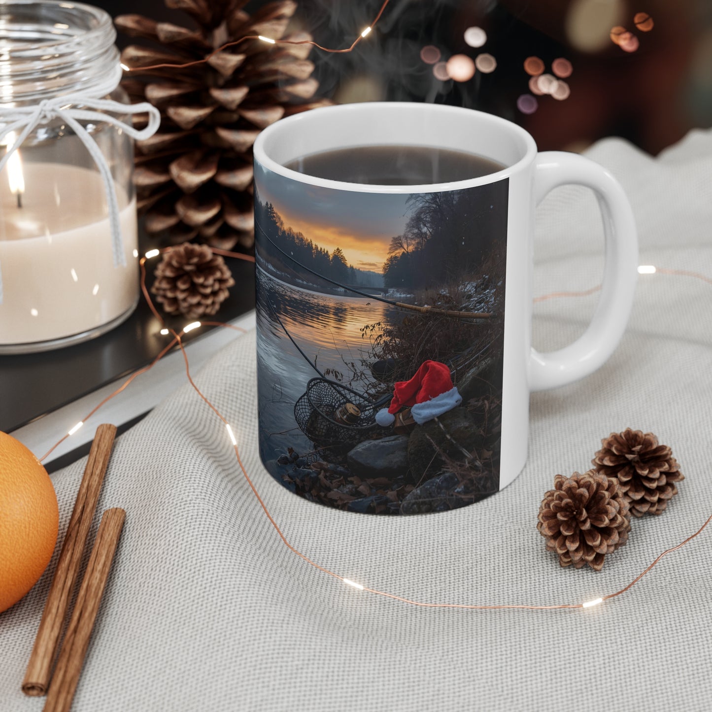 Ceramic Fishing Mug - All I Want for Christmas Mug - Holiday Gift, Festive Kitchen Decor, Xmas Present