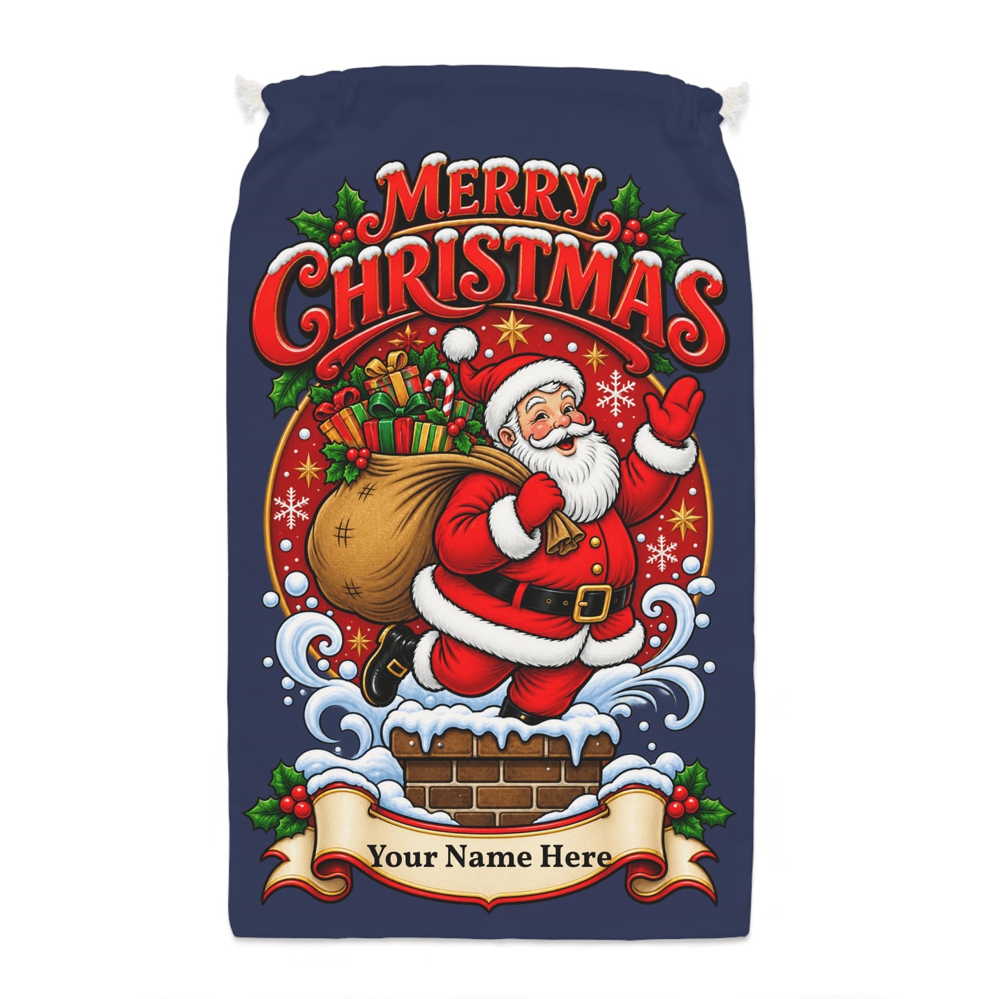 Personalised Santa Christmas Gift Sack – Navy Merry Christmas Sack