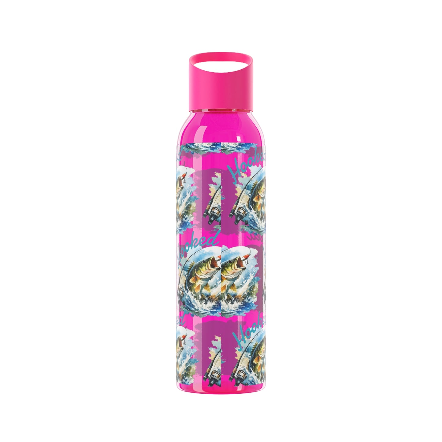 Bouteille d'eau graphique de pêche, poisson accroché, éclaboussures, bouteille de boisson