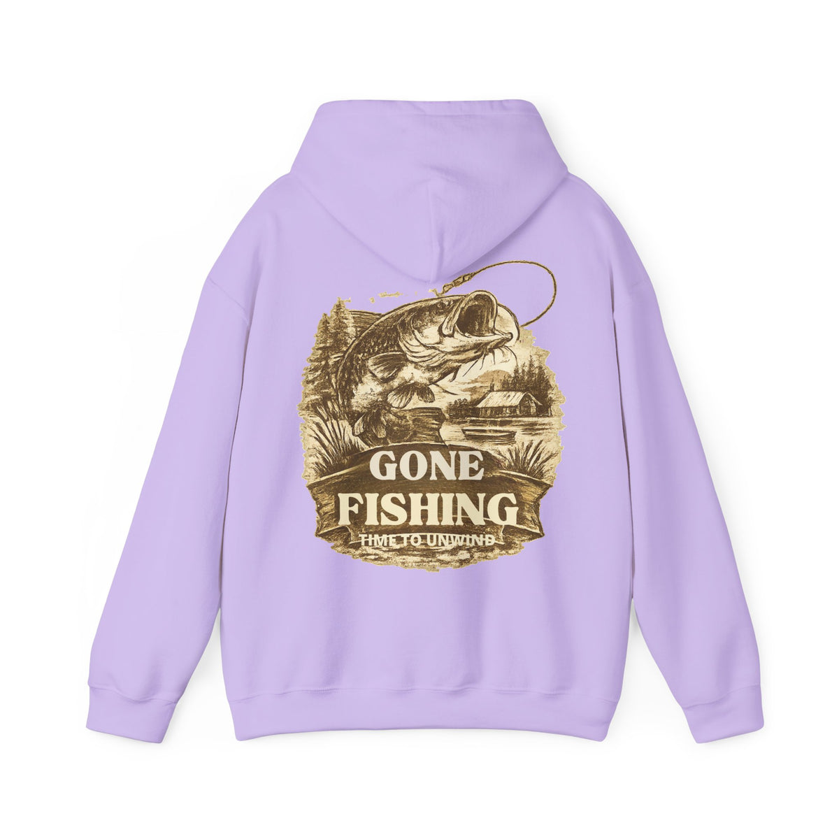Gone Fishing Hoodie – Vintage Sepia Back Print Fishing Hoodie