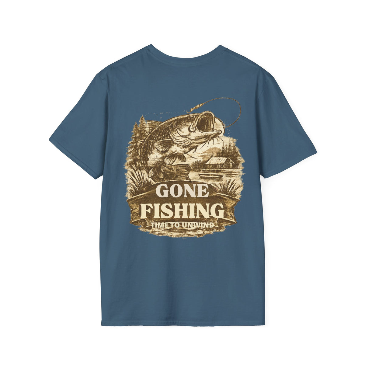 Gone Fishing Back Print T-Shirt – Vintage Sepia Fishing Tee