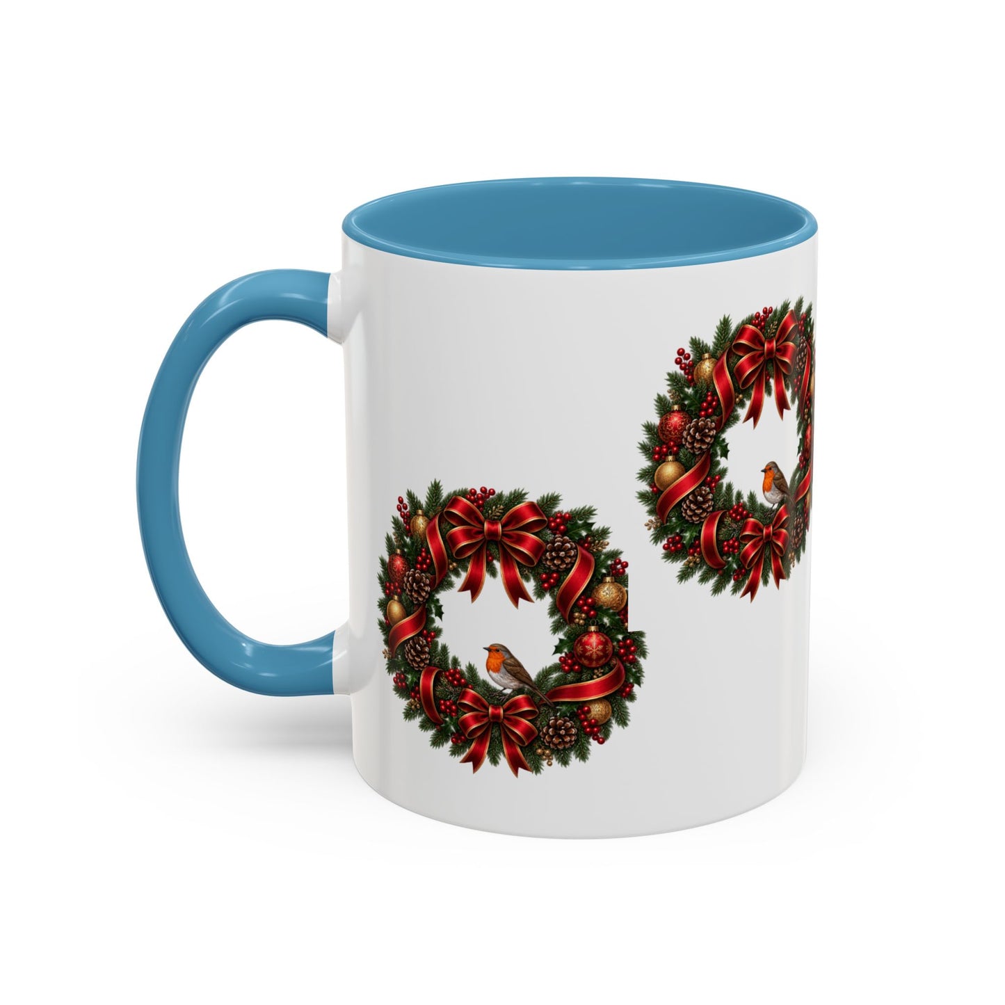 Christmas Wreath & Robin Accent Mug – Festive Christmas Mug