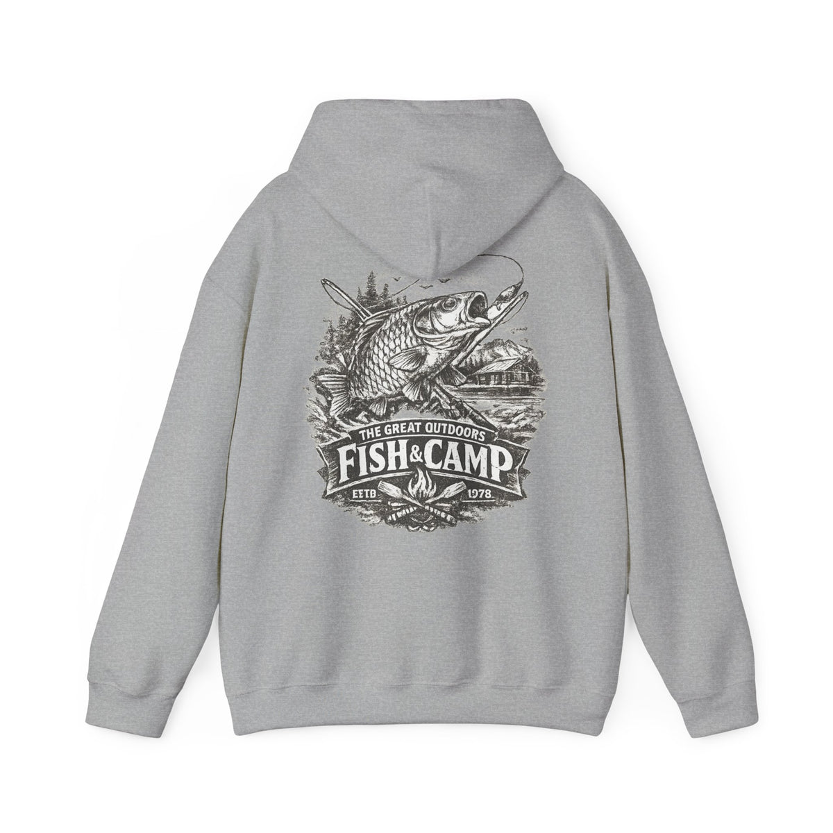 Fish and Camp Unisex Retro-Illustration-Kapuzenpullover