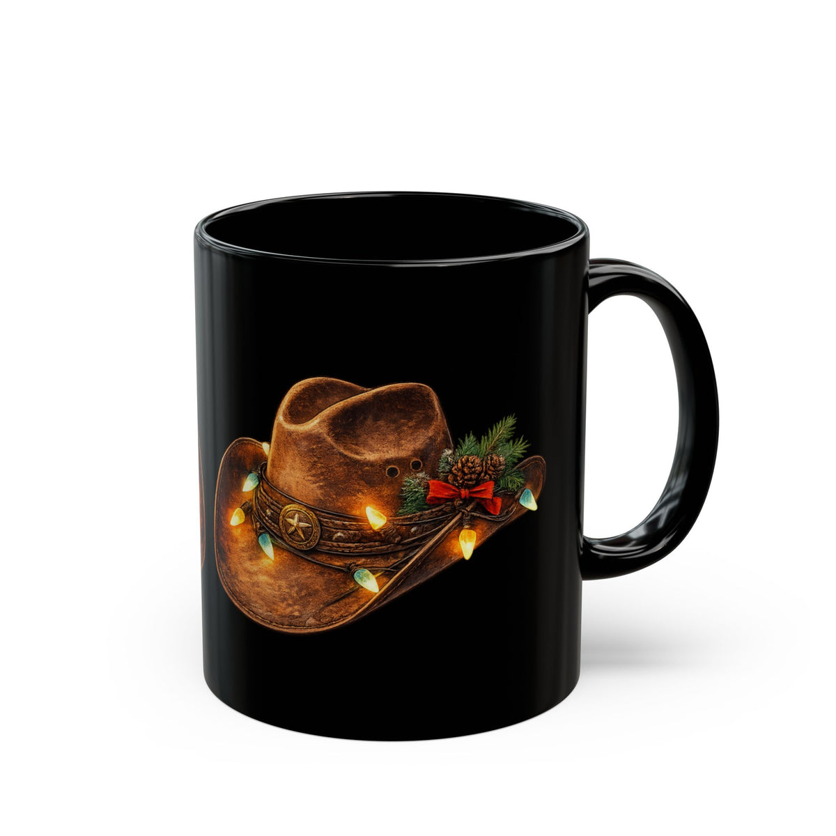 Country Christmas Cowboy Hat Mug – Black Ceramic Mug