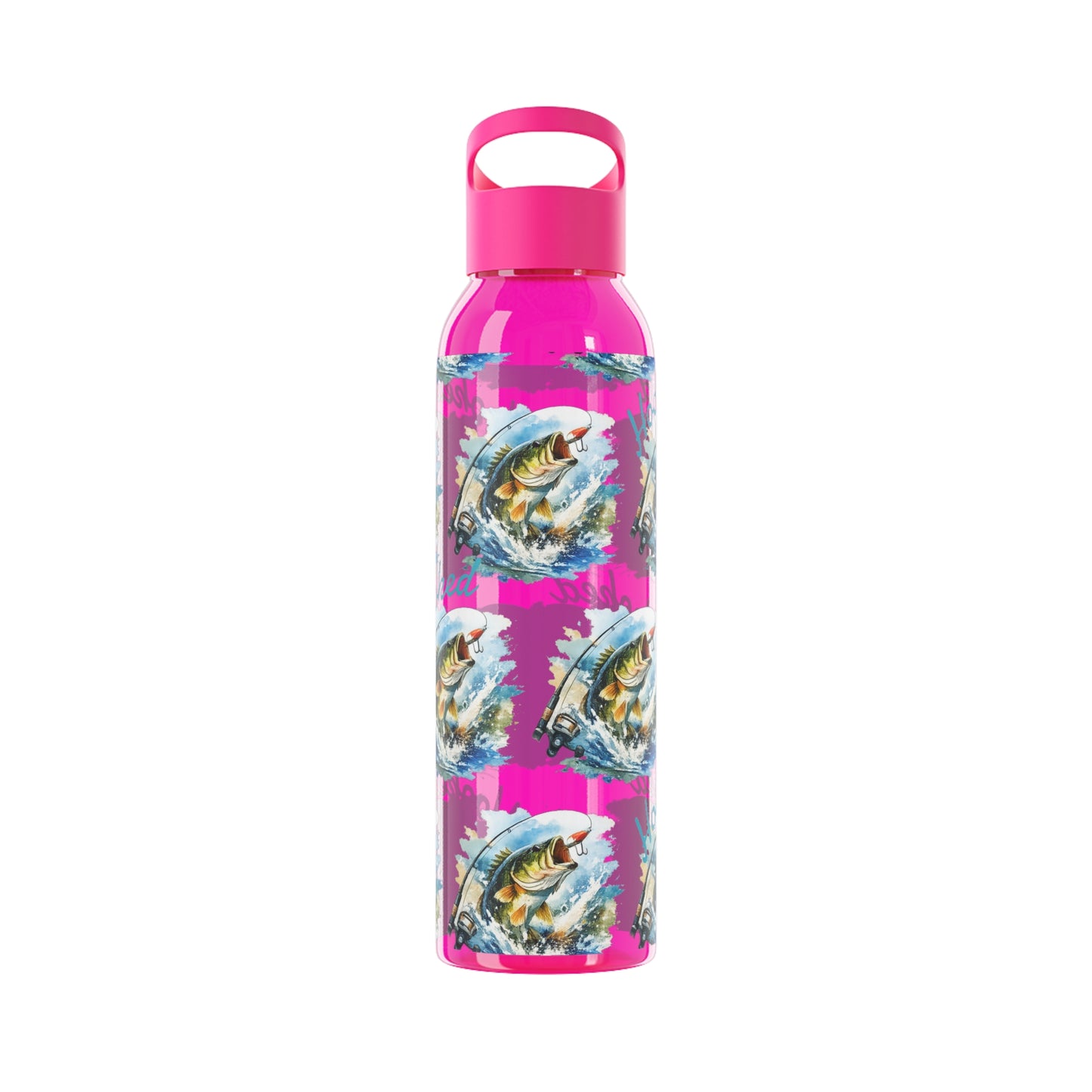 Bouteille d'eau graphique de pêche, poisson accroché, éclaboussures, bouteille de boisson