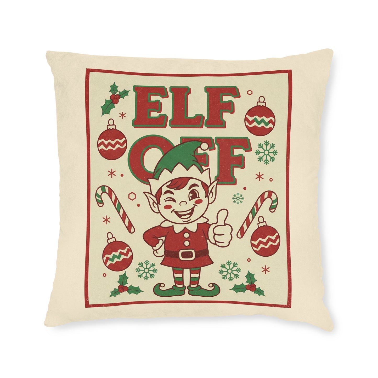 Elf Off Christmas Cushion – Funny Retro Festive Pillow