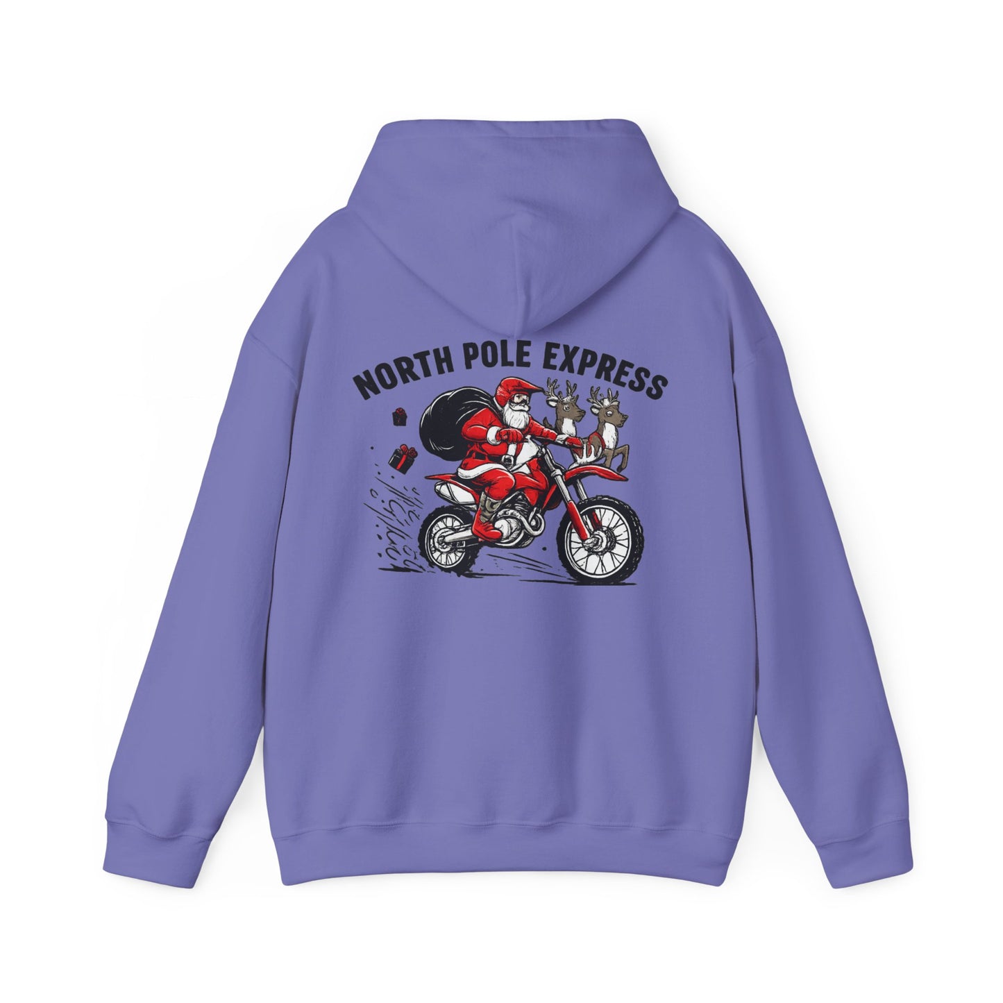 North Pole Express Motocross Christmas Hoodie   Santa Dirt Bike